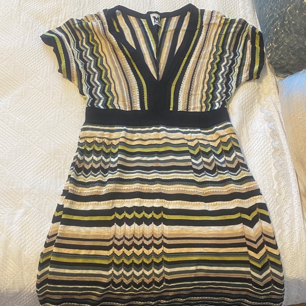 Missoni Dress with Black, Yellow, and Cream Stripes